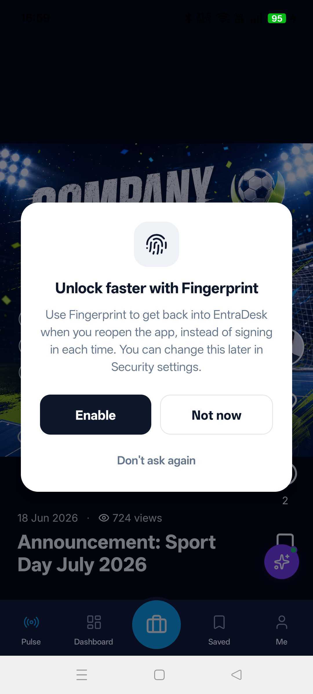 EntraDesk mobile app — Biometric Access