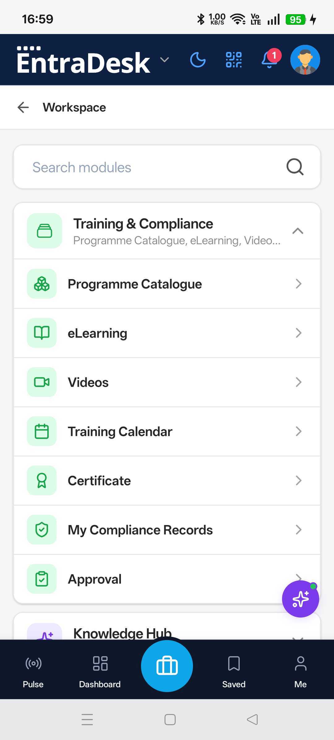 EntraDesk mobile app — Workspace