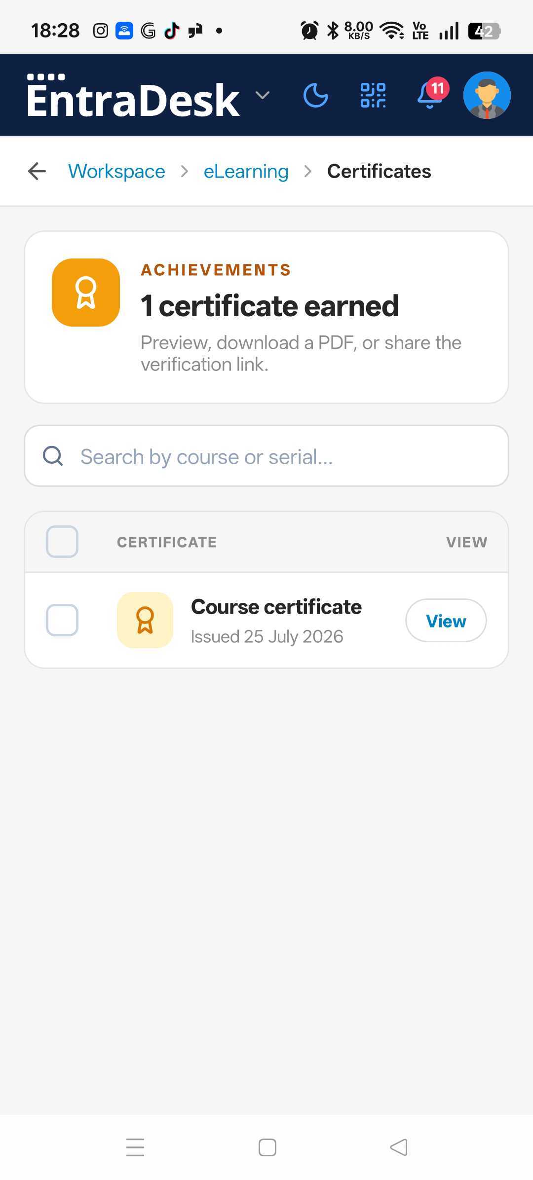 EntraDesk mobile app — Certificates