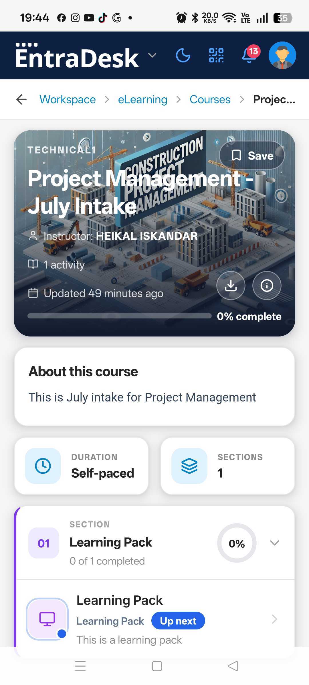EntraDesk mobile app — Course Content